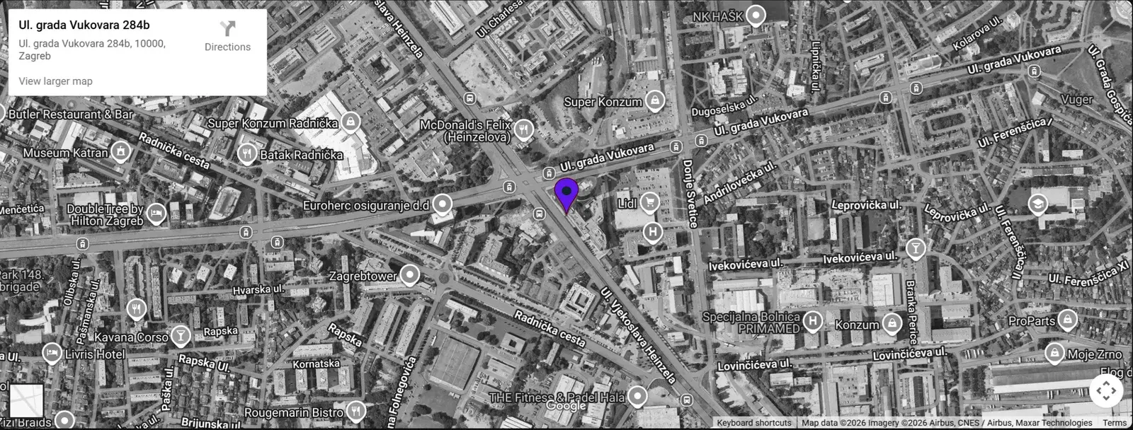 Map showing InterSolutio office location in Zagreb Croatia